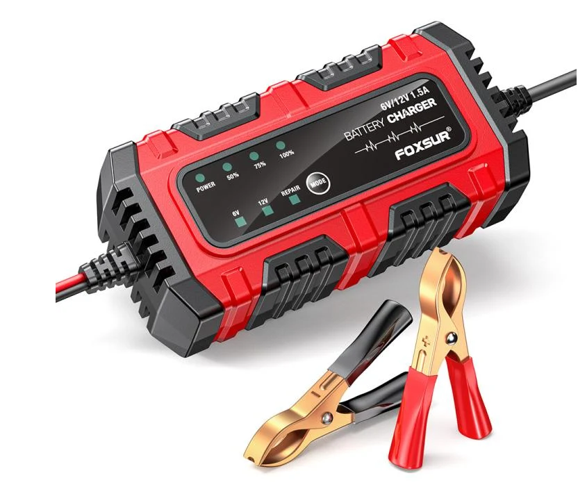 FOXSUR 6V/12V 1.5A Smart Battery Charger and Maintainer with clamps