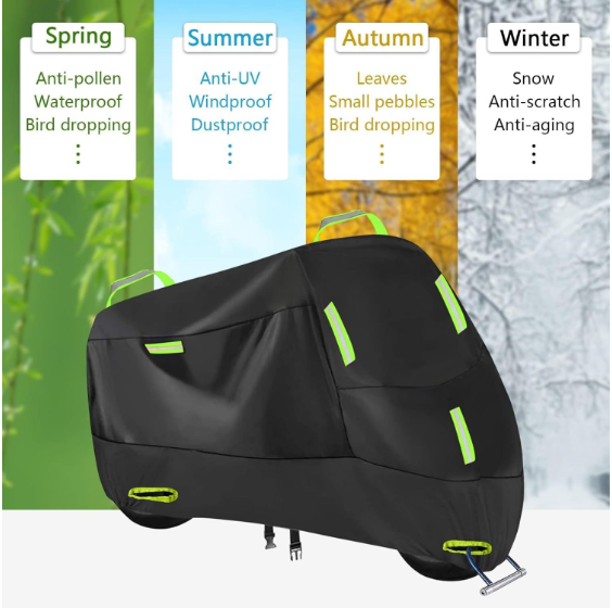 Motorcycle cover all-season protection - Spring anti-pollen waterproof, Summer anti-UV windproof dustproof, Autumn leaves pebbles, Winter snow anti-scratch anti-aging
